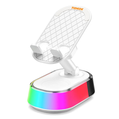TIDEOK Wireless Bluetooth Speaker with Phone Holder, Emergency Charging, Smart Sensing, Colorful Atmosphere Light, 9D HD Surround Sound, Foldable & Rotatable, for Iphone & Android