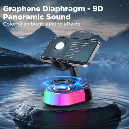 TIDEOK Wireless Bluetooth Speaker with Phone Holder, Emergency Charging, Smart Sensing, Colorful Atmosphere Light, 9D HD Surround Sound, Foldable & Rotatable, for Iphone & Android